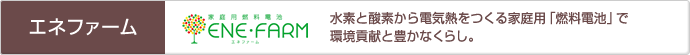 「エネファーム」水素と酸素から電気熱をつくる家庭用「燃料電池」で環境貢献と豊かなくらし。