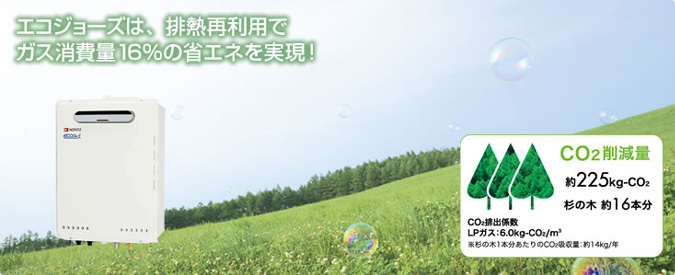 エコジョーズは、排熱再利用でガス消費量16%の省エネを実現! エコジョーズは、排熱再利用でガス消費量16%の省エネを実現!